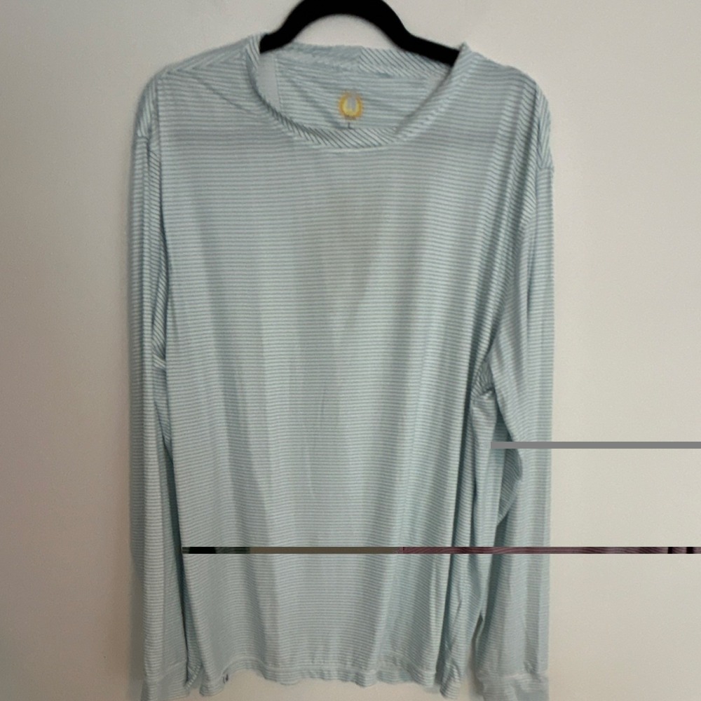 Men's Striped Long Sleeve UPF 50 Pullover T-Shirt Polyester Spandex L White Blue